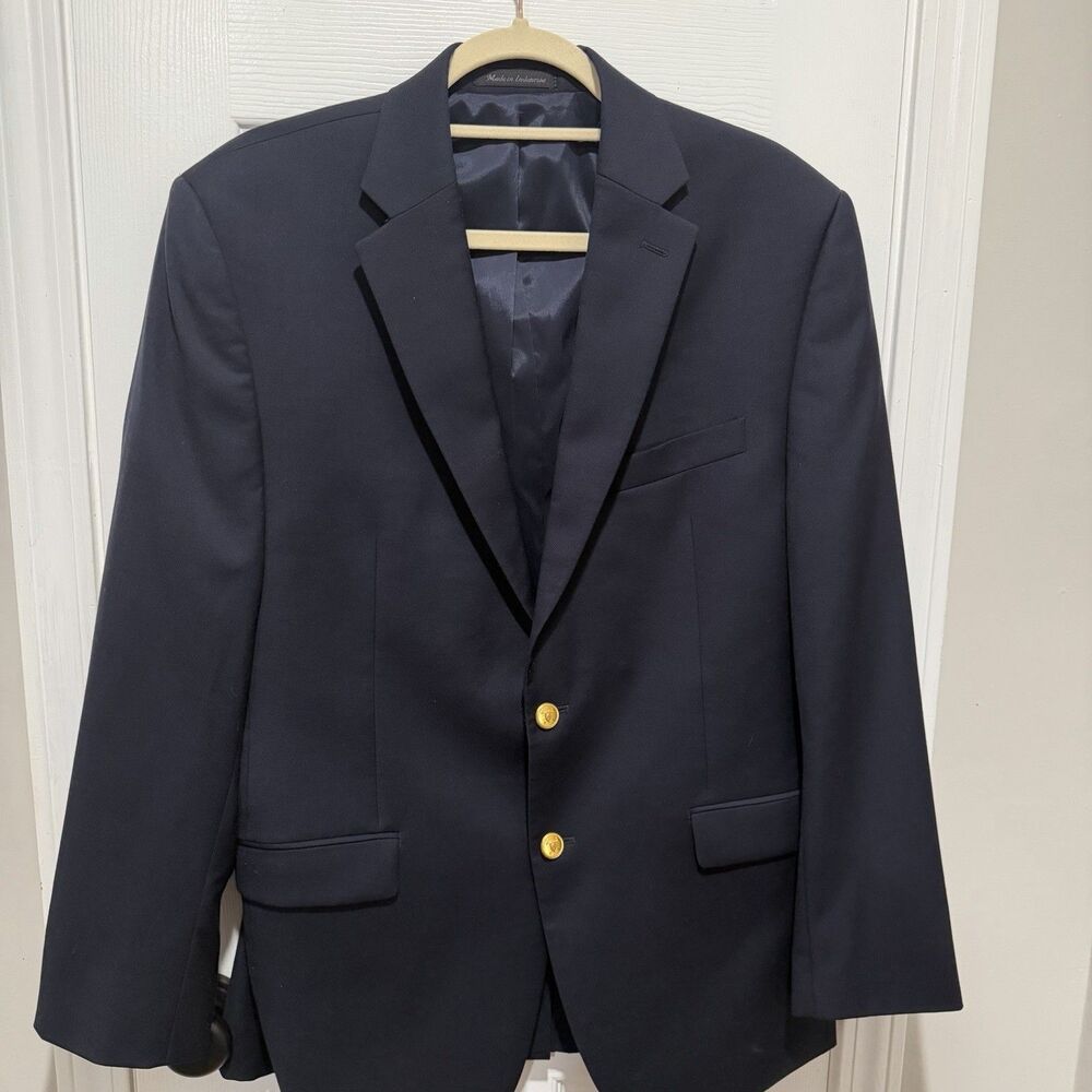 Ralph Lauren Blazer Navy Gold Plate Crest Buttons 100% Wool Sport Coat Men’s 40R